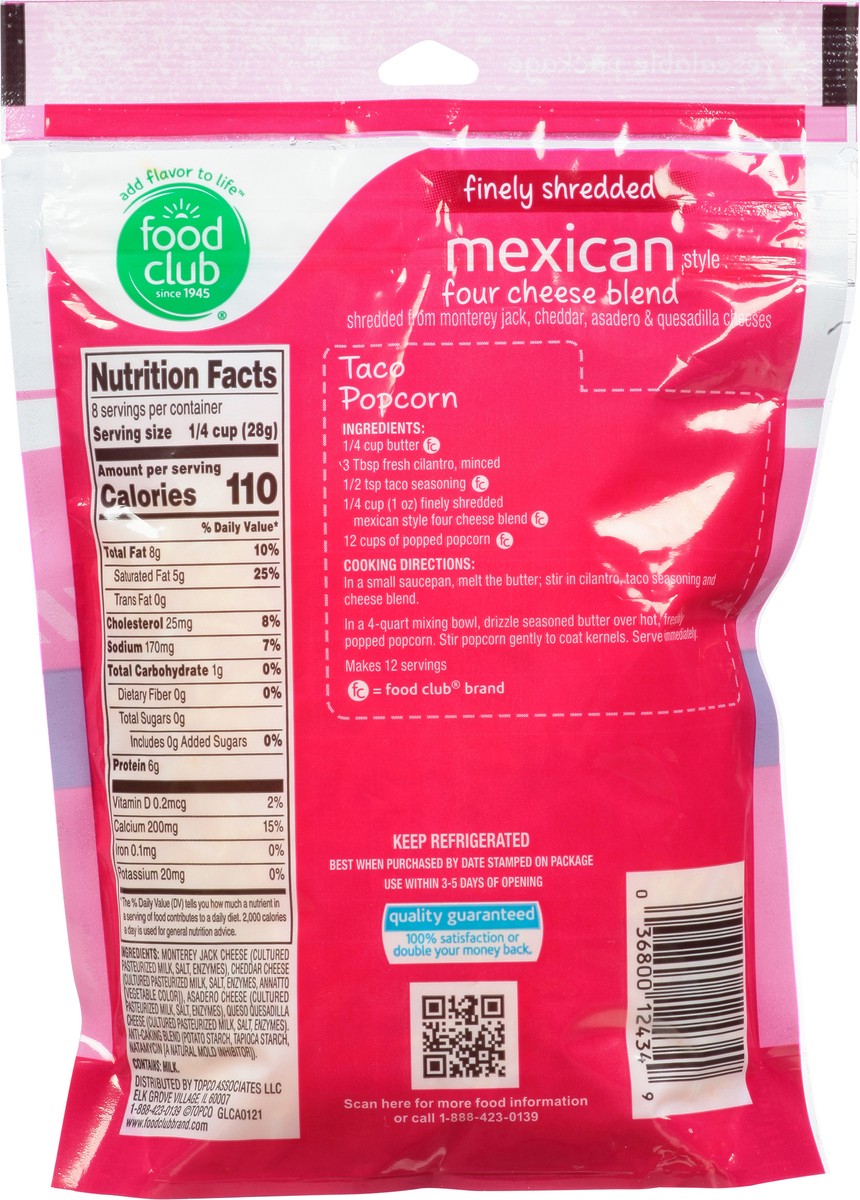 slide 4 of 11, Food Club Finely Shredded Cheese Blend, Mexican Style, 8 oz