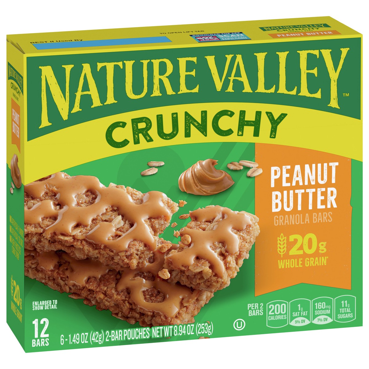 slide 3 of 13, Nature Valley Crunchy Granola Bars, Peanut Butter, 12 Bars, 8.94 OZ (6 Pouches), 6 ct