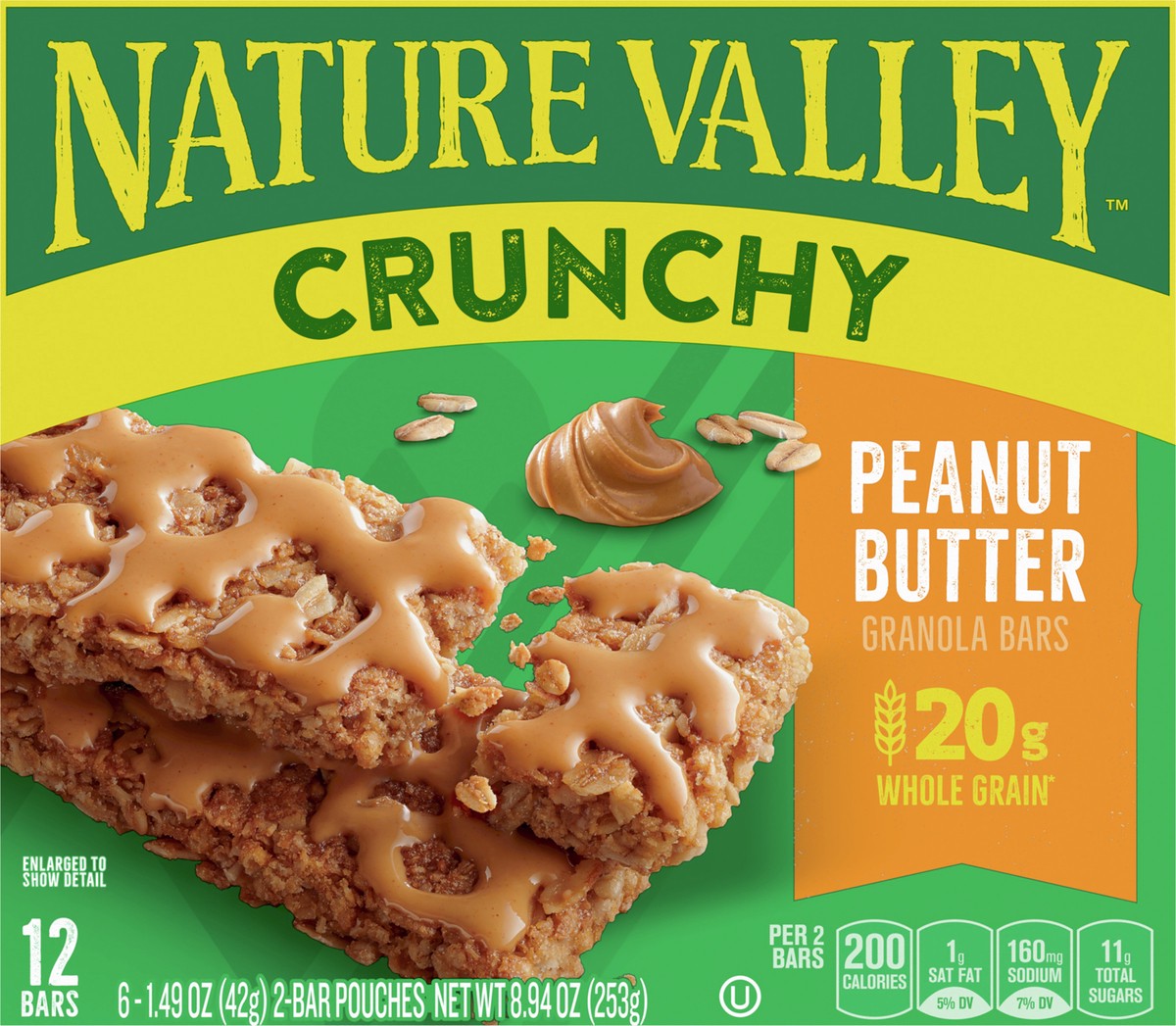 slide 9 of 13, Nature Valley Crunchy Granola Bars, Peanut Butter, 12 Bars, 8.94 OZ (6 Pouches), 6 ct