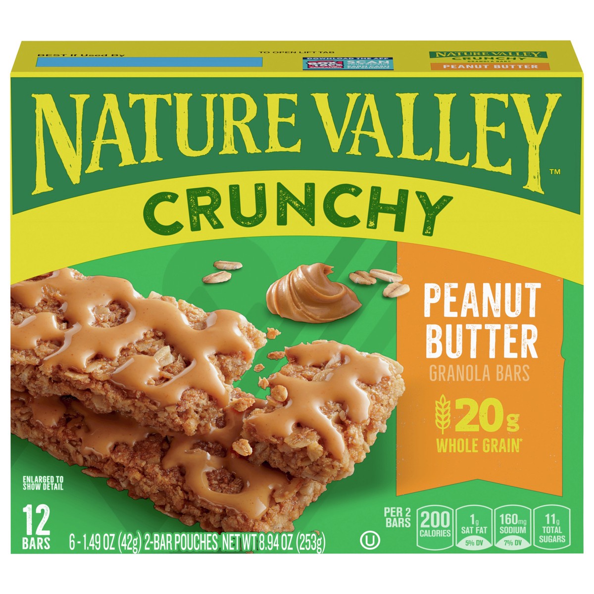 slide 1 of 13, Nature Valley Crunchy Granola Bars, Peanut Butter, 12 Bars, 8.94 OZ (6 Pouches), 12 ct