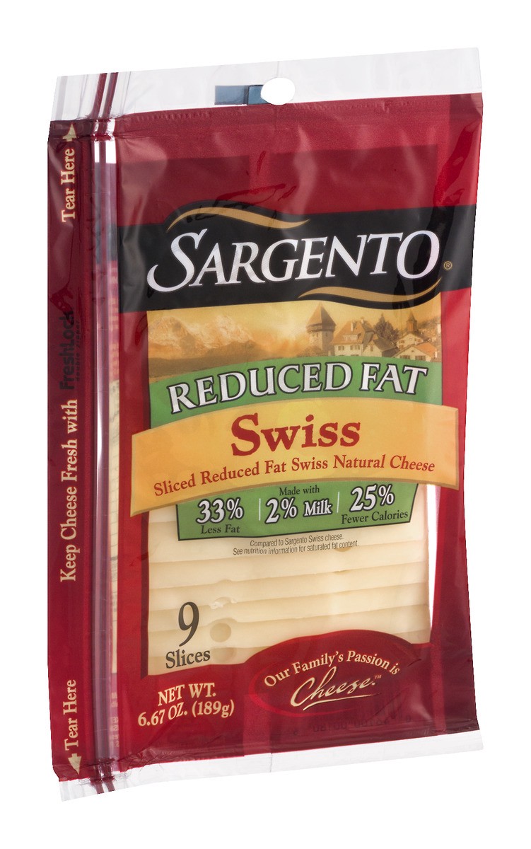 slide 4 of 9, Sargento Sliced Reduced Fat Swiss Natural Cheese, 9 slices, 6.67 oz