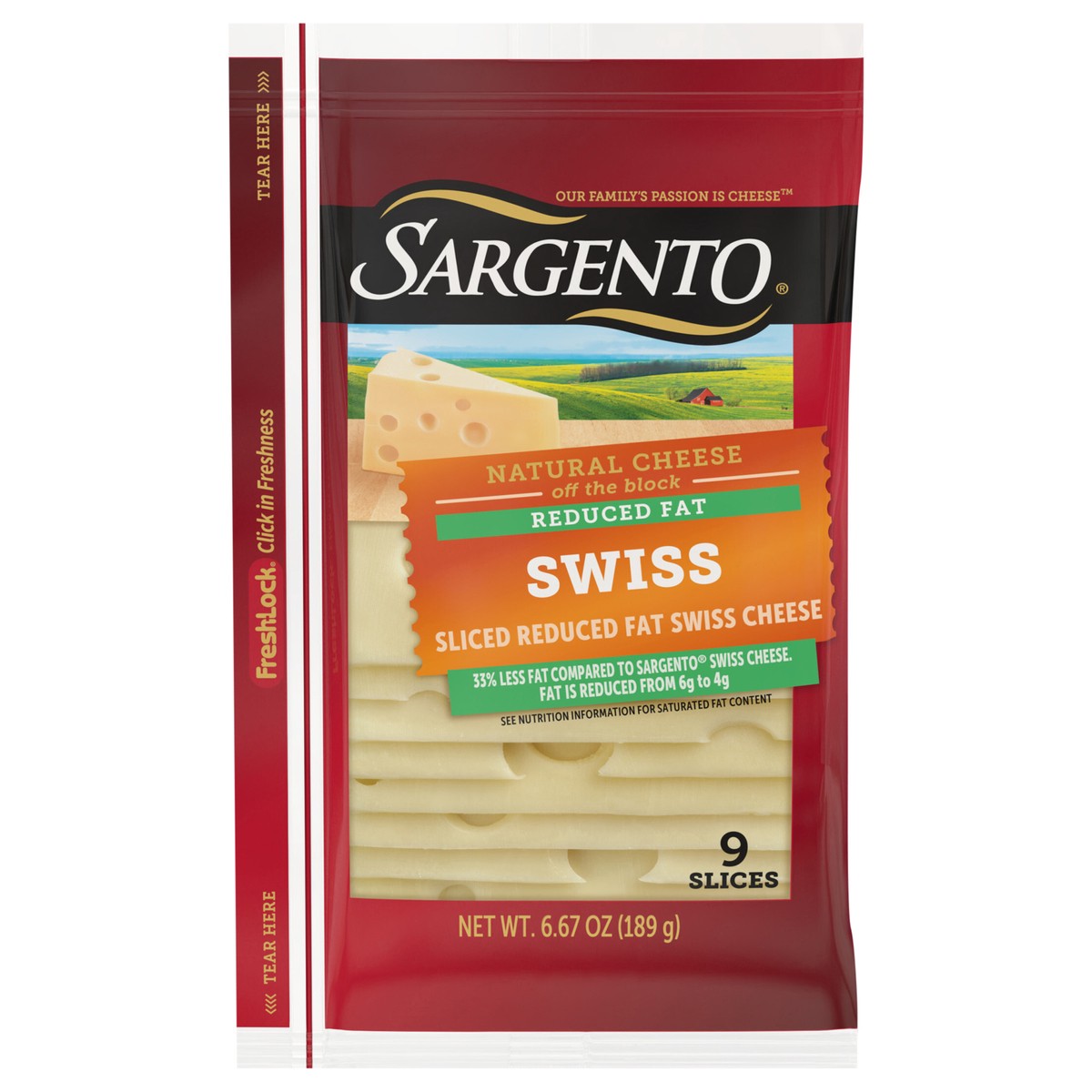 slide 1 of 9, Sargento Sliced Reduced Fat Swiss Natural Cheese, 9 slices, 9 ct
