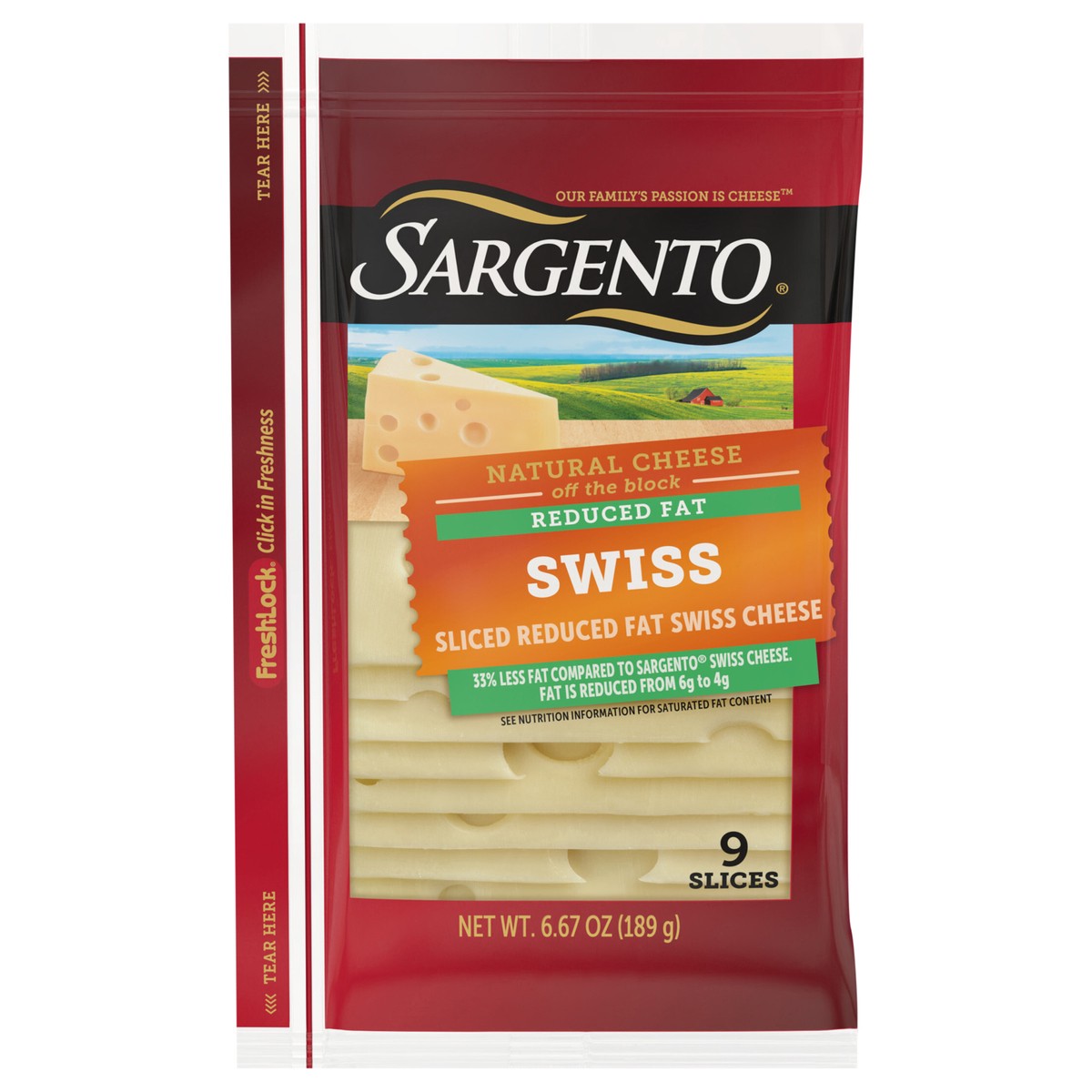 slide 1 of 9, Sargento Sliced Reduced Fat Swiss Natural Cheese, 9 slices, 6.67 oz