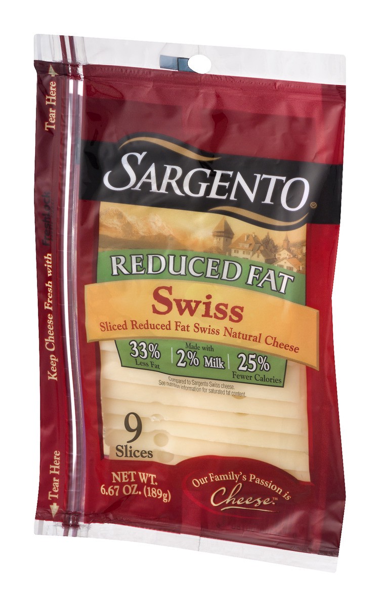 slide 5 of 9, Sargento Sliced Reduced Fat Swiss Natural Cheese, 9 slices, 6.67 oz