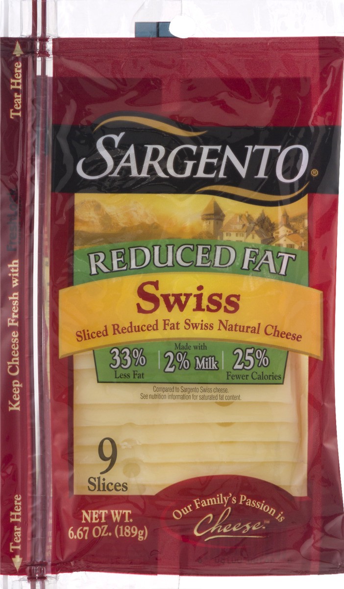 slide 8 of 9, Sargento Sliced Reduced Fat Swiss Natural Cheese, 9 slices, 6.67 oz