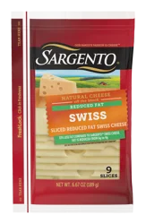 Sargento Sliced Reduced Fat Swiss Natural Cheese, 9 slices