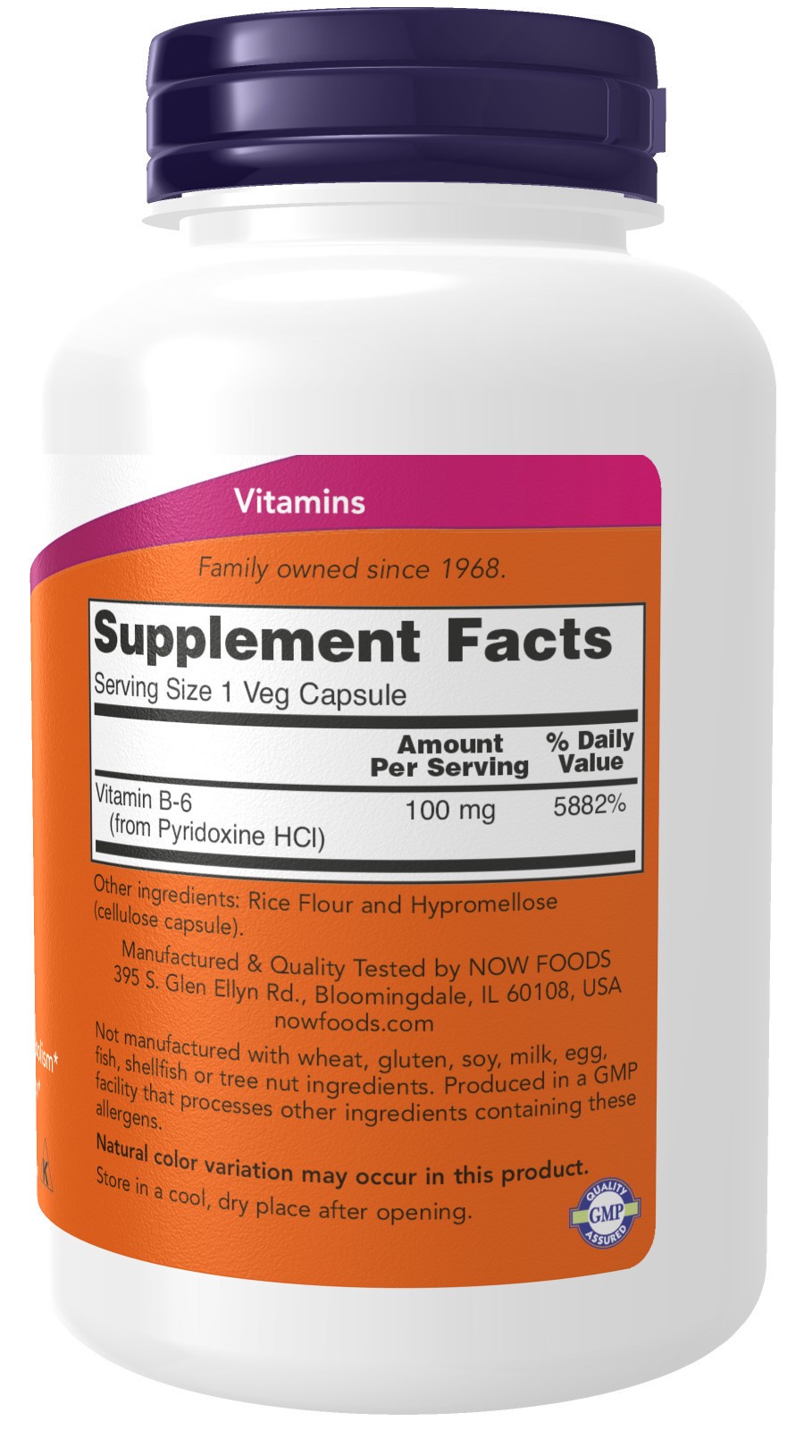 slide 2 of 4, NOW Vitamin B-6 100 mg - 250 Veg Capsules, 250 ct