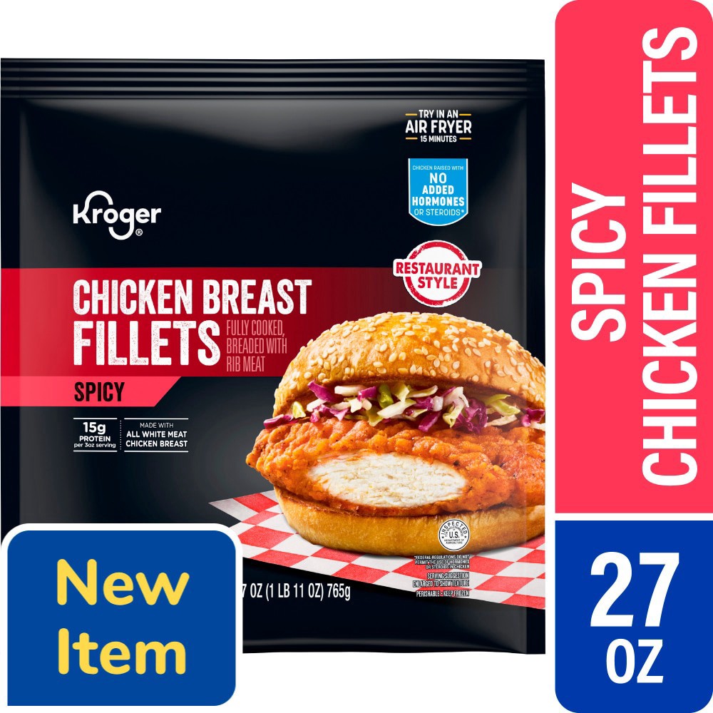 slide 1 of 1, Kroger® Spicy Chicken Breast Fillets, 27 oz