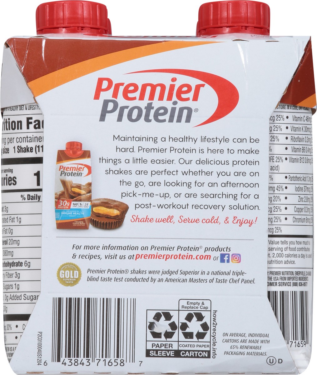 slide 5 of 9, Premier Protein Chocolate Peanut Butter High Protein Shake 4 - 11 fl oz Shakes, 4 ct