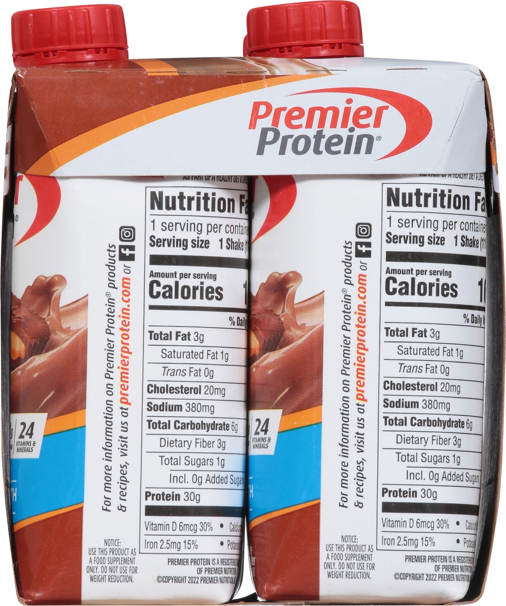 slide 4 of 9, Premier Protein Chocolate Peanut Butter High Protein Shake 4 - 11 fl oz Shakes, 4 ct