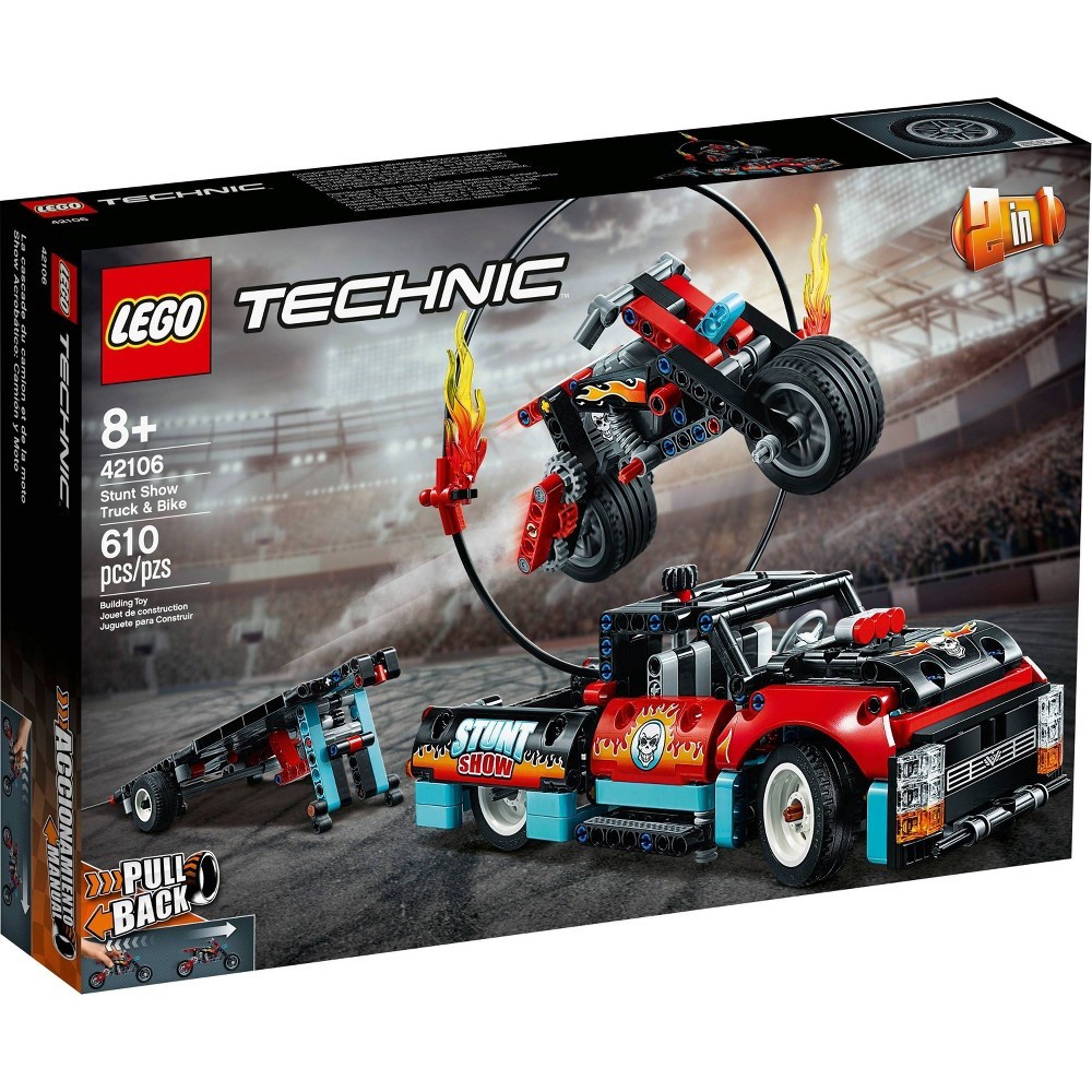 slide 4 of 7, LEGO Technic Stunt Show Truck and Bike 42106 with Trailer and Fire Ring, 1 ct