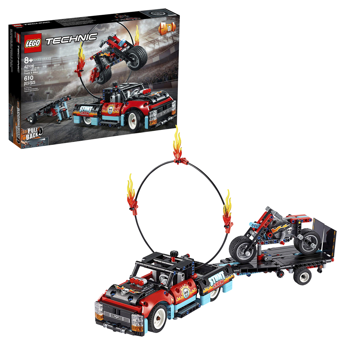 slide 1 of 1, LEGO Technic Stunt Show Truck and Bike 42106 with Trailer and Fire Ring, 1 ct