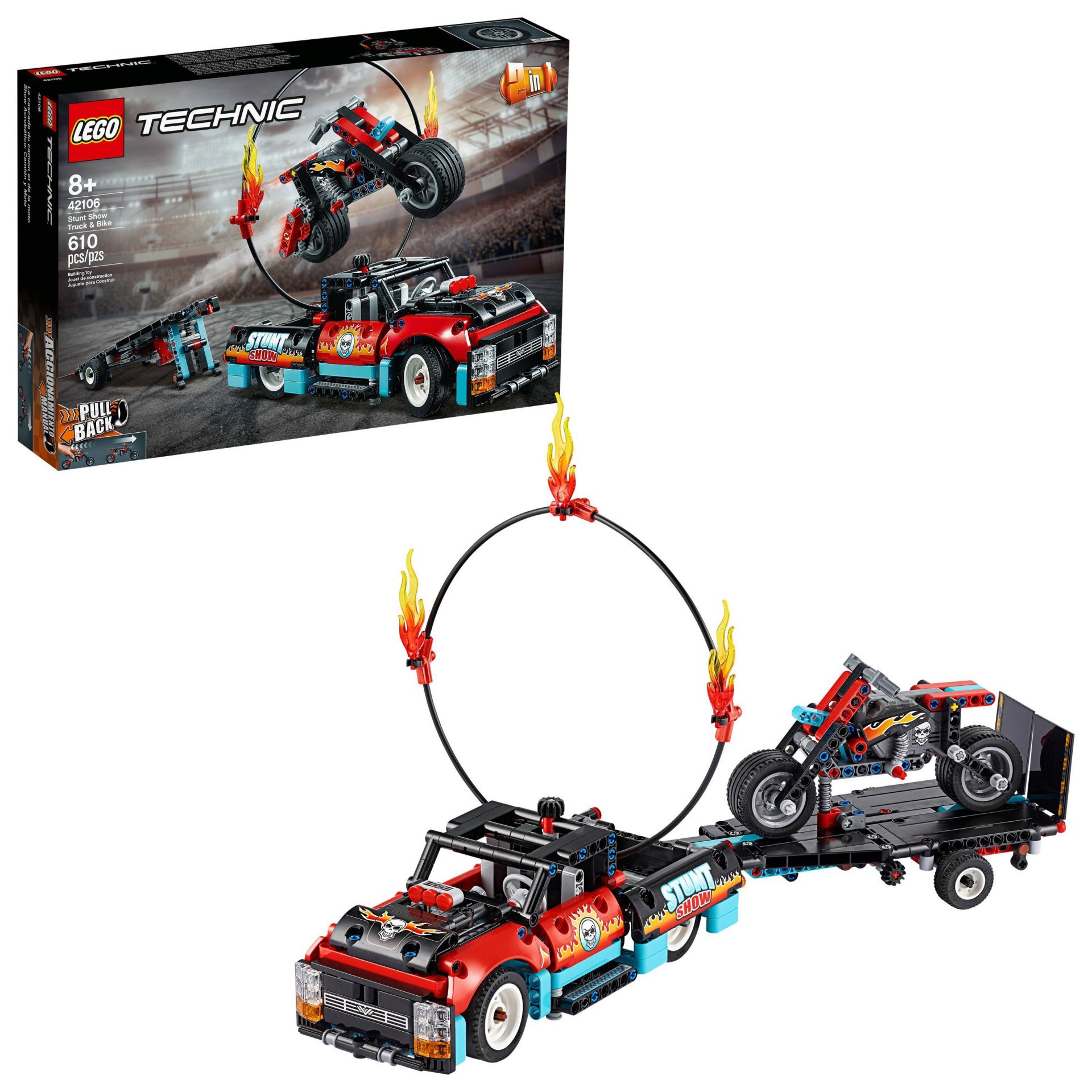 slide 1 of 7, LEGO Technic Stunt Show Truck and Bike 42106 with Trailer and Fire Ring, 1 ct