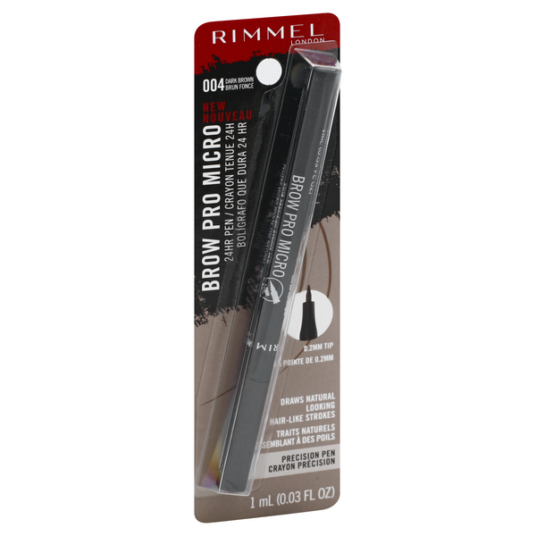 slide 1 of 1, Rimmel London Brow Pro Micro Precision Pen, Dark Brown 004, 0.03 fl oz