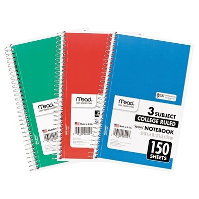 slide 1 of 1, Mead Spiral Bound Notebook - College Rule, 3 ct