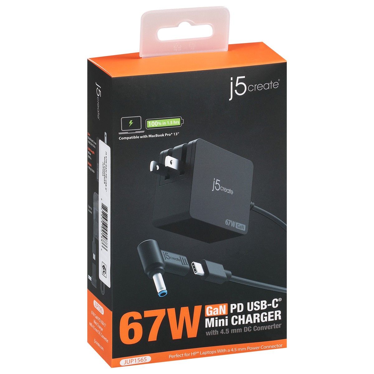 slide 9 of 9, j5create 67W GaN PD USB-C Mini Charger with 4.5 mm DC Converter 1 ea, 1 ct