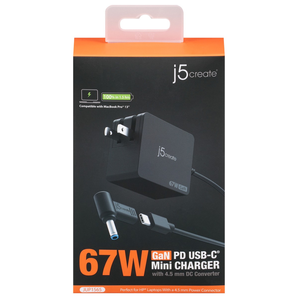 slide 1 of 9, j5create 67W GaN PD USB-C Mini Charger with 4.5 mm DC Converter 1 ea, 1 ct