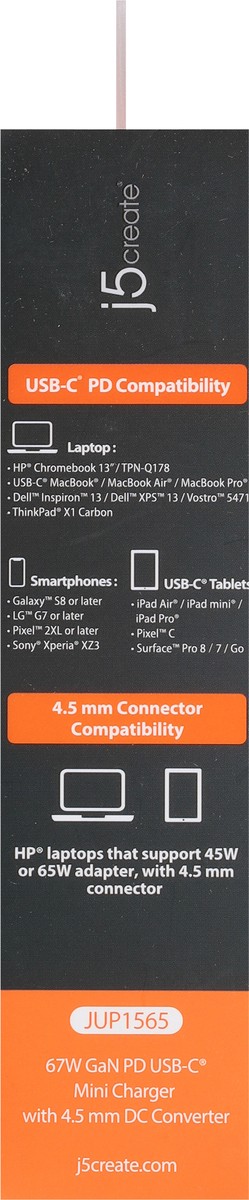 slide 2 of 9, j5create 67W GaN PD USB-C Mini Charger with 4.5 mm DC Converter 1 ea, 1 ct