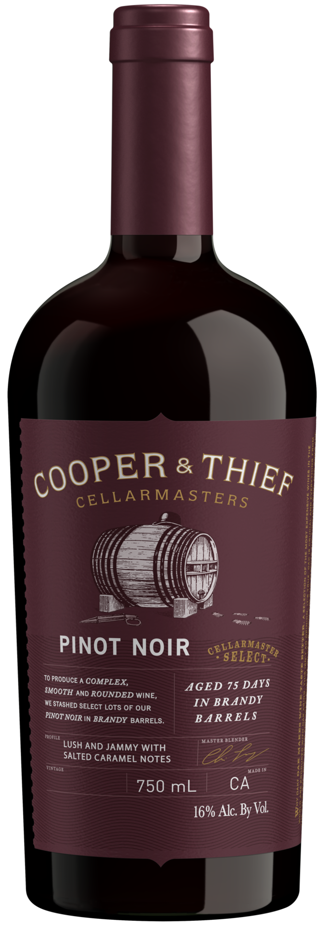 slide 1 of 1, Cooper and Thief Brandy Barrel Aged Pinot Noir Red Wine, 750 mL Bottle, 25.36 fl oz