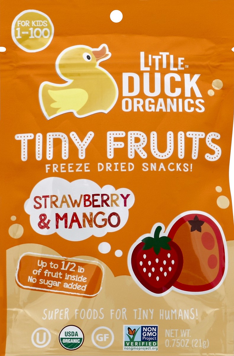 slide 2 of 2, Little Duck Organics Tiny Fruits Freeze Dried Snacks Strawberry & Mango, 0.75 oz