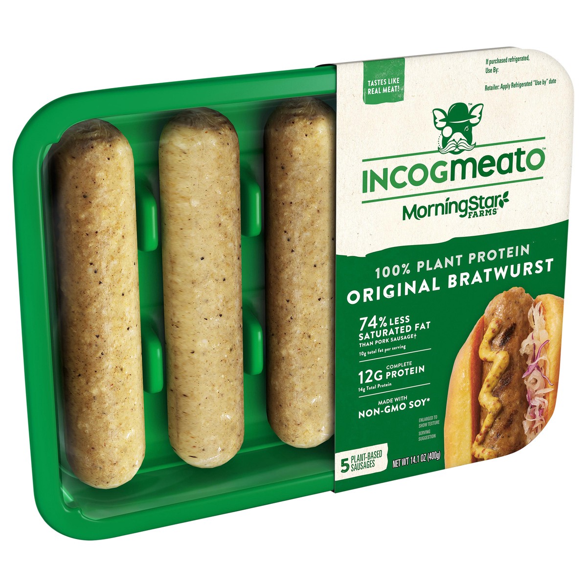 slide 9 of 11, MorningStar Farms Incogmeato Meatless Bratwurst, Original, 14.1 oz, 5 Count, 14 oz