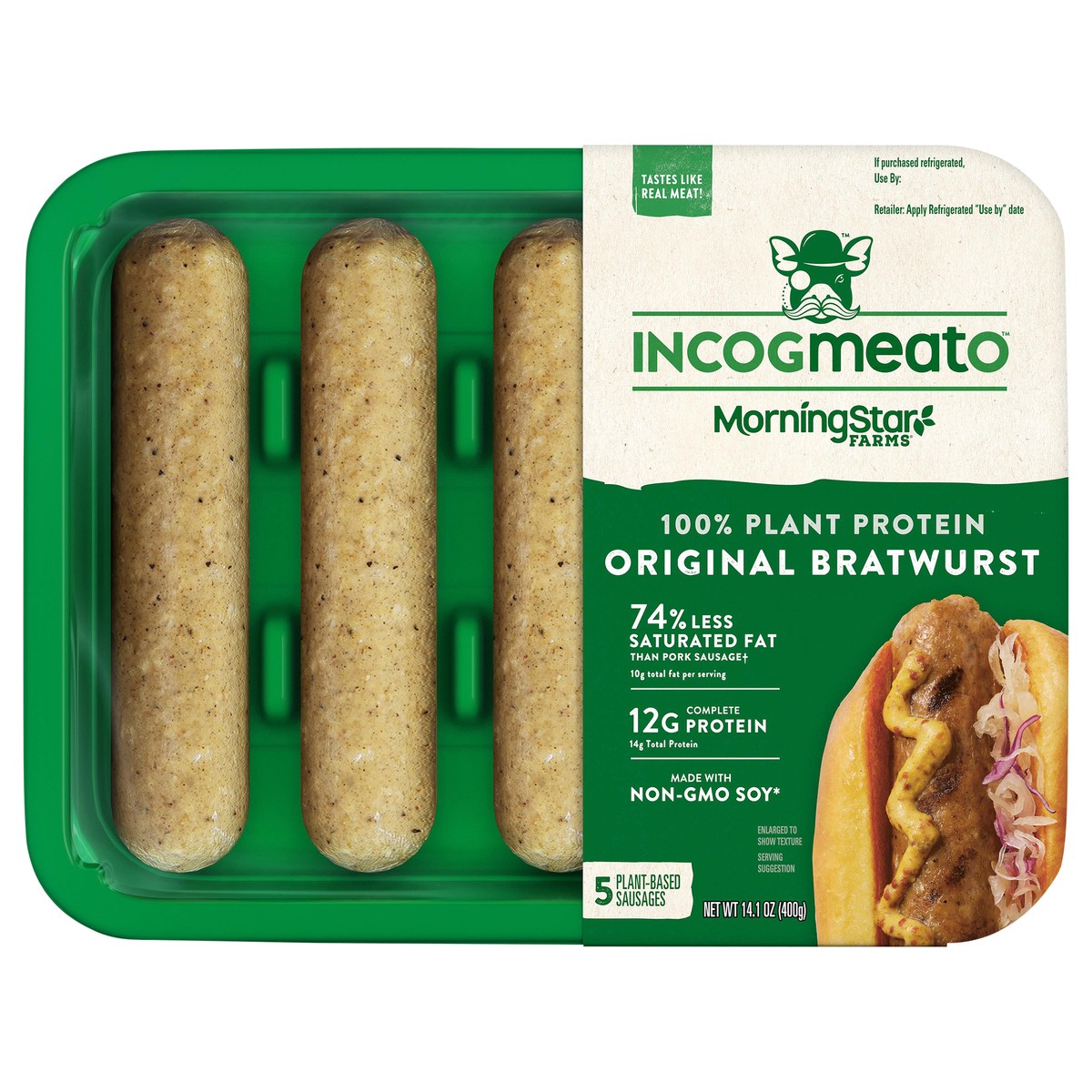 slide 1 of 11, MorningStar Farms Incogmeato Meatless Bratwurst, Original, 14.1 oz, 5 Count, 14 oz