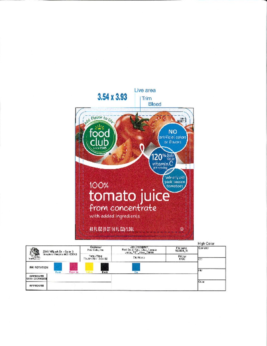 slide 6 of 16, Food Club 100% Tomato Juice 46 fl oz, 46 fl oz