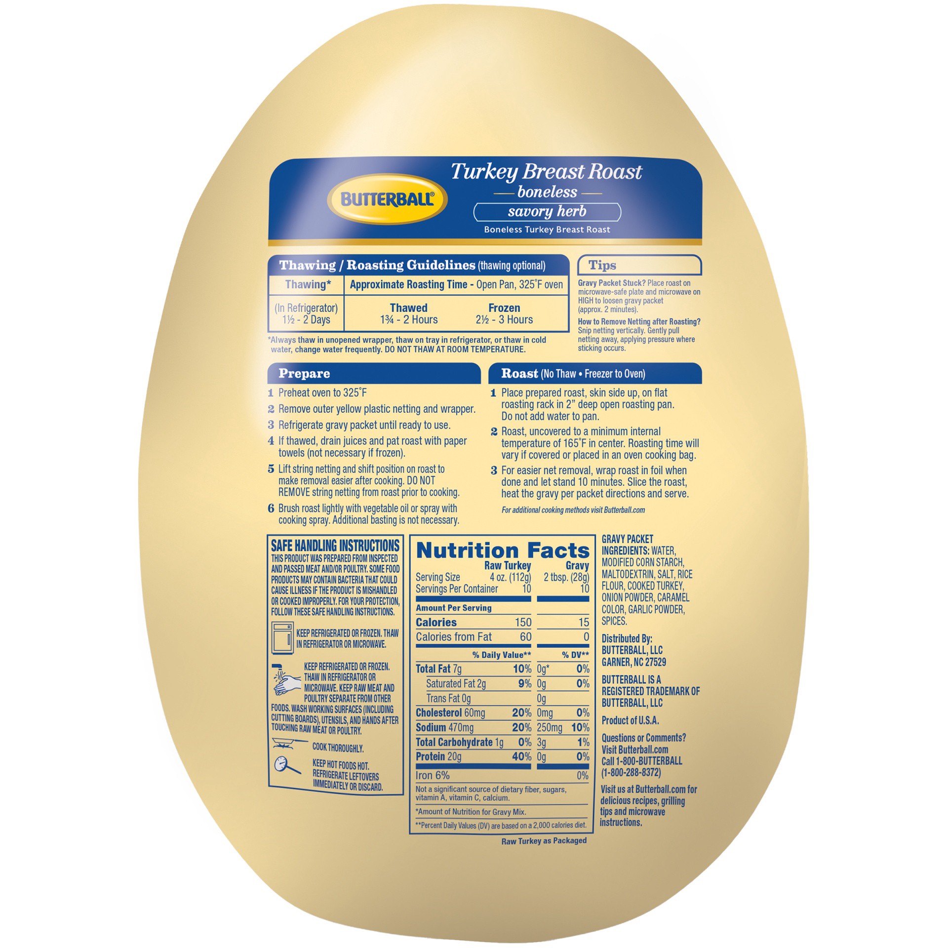 slide 2 of 6, Butterball Savory Herb Boneless Turkey Breast Roast with Gravy Packet 48 oz. Package, 48 oz