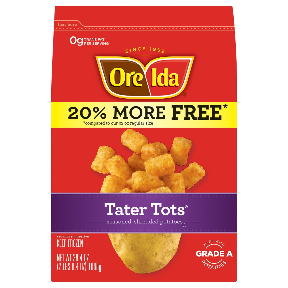 slide 13 of 13, Ore-Ida Tater Tots Seasoned Shredded Potatoes 38.4 oz Bag, 38.4 oz