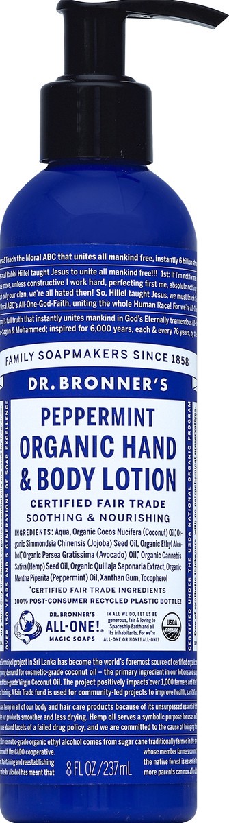 slide 2 of 2, Dr. Bronner's Hand & Body Lotion, Organic, Peppermint, 8 oz