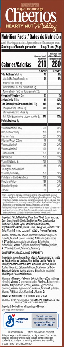 slide 9 of 13, Cheerios Hearty Nut Medley Breakfast Cereal, Maple Cinnamon Flavored, Made With Whole Grain, Family Size, 20 oz, 20 oz