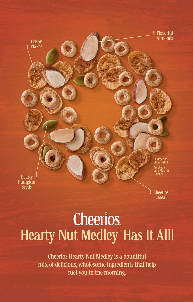 slide 2 of 13, Cheerios Hearty Nut Medley Breakfast Cereal, Maple Cinnamon Flavored, Made With Whole Grain, Family Size, 20 oz, 20 oz