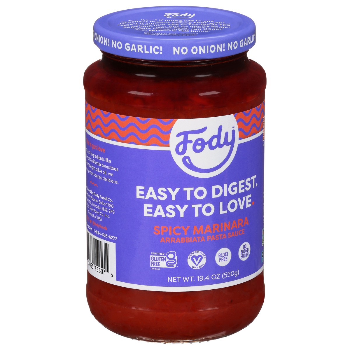 slide 2 of 9, Fody Spicy Marinara Sensitive Pasta Sauce 19.4 oz, 19.4 oz