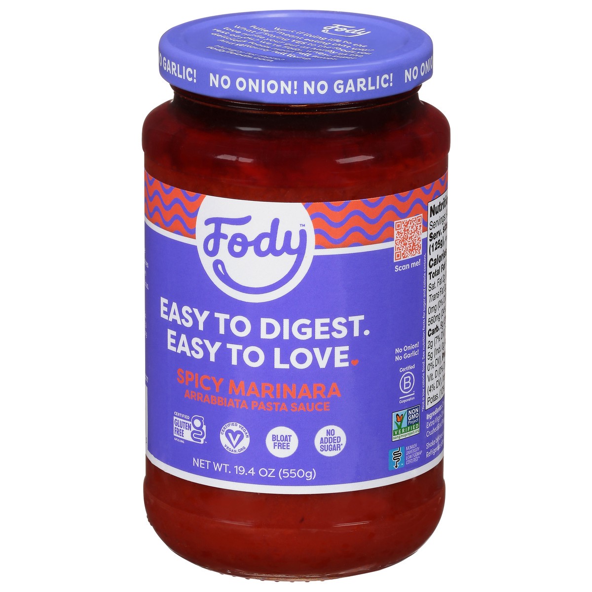 slide 5 of 9, Fody Spicy Marinara Sensitive Pasta Sauce 19.4 oz, 19.4 oz