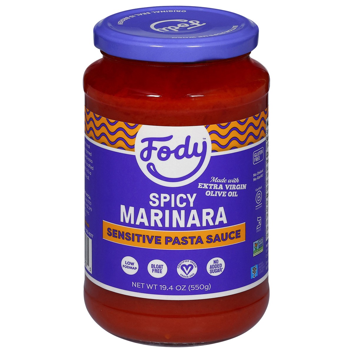 slide 1 of 9, Fody Spicy Marinara Sensitive Pasta Sauce 19.4 oz, 19.4 oz