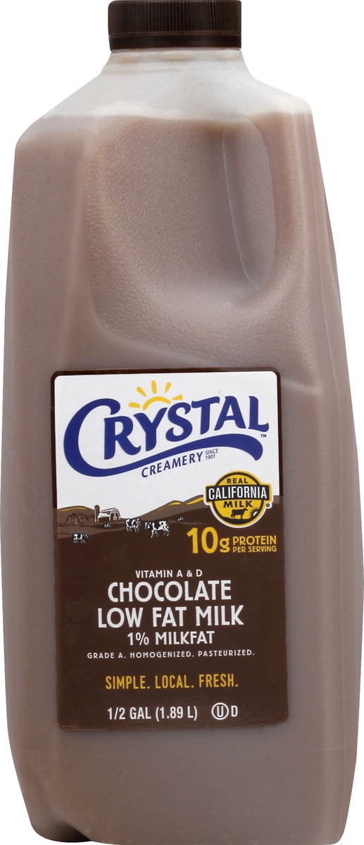 slide 1 of 12, Crystal Creamery 1% Milkfat Low Fat Chocolate Milk 0.5 gl, 1/2 gal