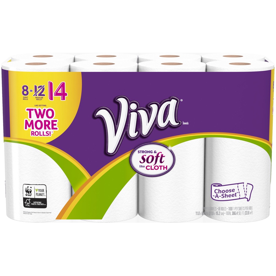 slide 1 of 1, Viva Choose-A-Size White Paper Towels - 8 Giant Rolls, 8 ct