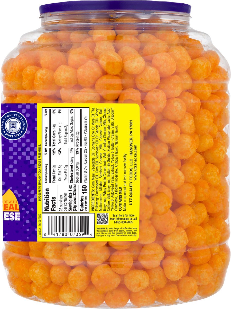 slide 6 of 7, Utz 23 oz Utz Cheddar Cheese Balls Barrel, 23 oz