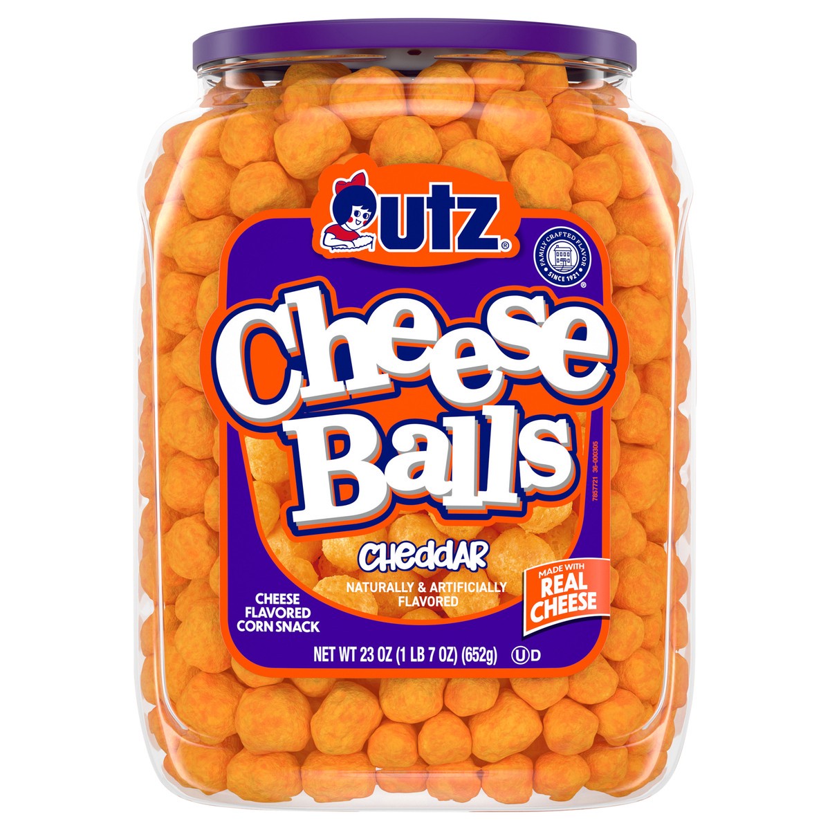 slide 1 of 7, Utz 23 oz Utz Cheddar Cheese Balls Barrel, 23 oz
