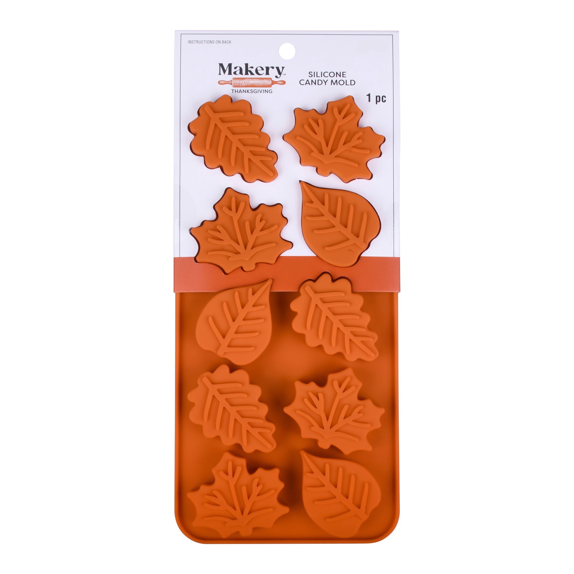 slide 4 of 4, Thanksgiving Leaves Silicone Candy Mold By Makery, 4.07 in x 8.87 in x 0.59 in