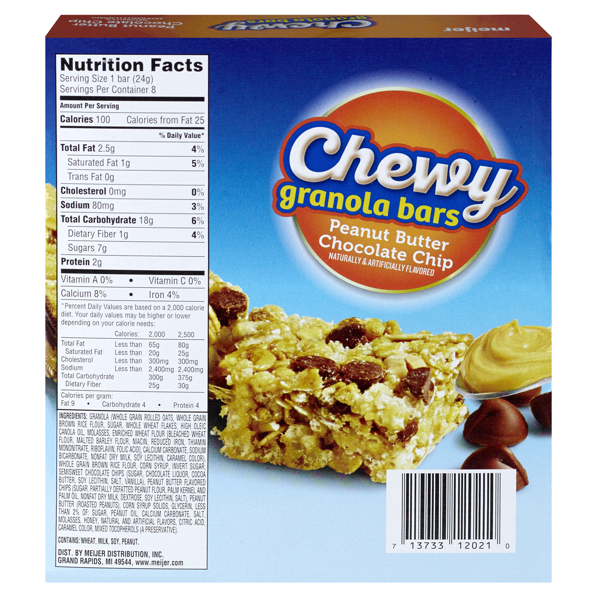 slide 3 of 5, Meijer Chewy Peanut Butter & Chocolate Chip Granola Bars, 8 ct