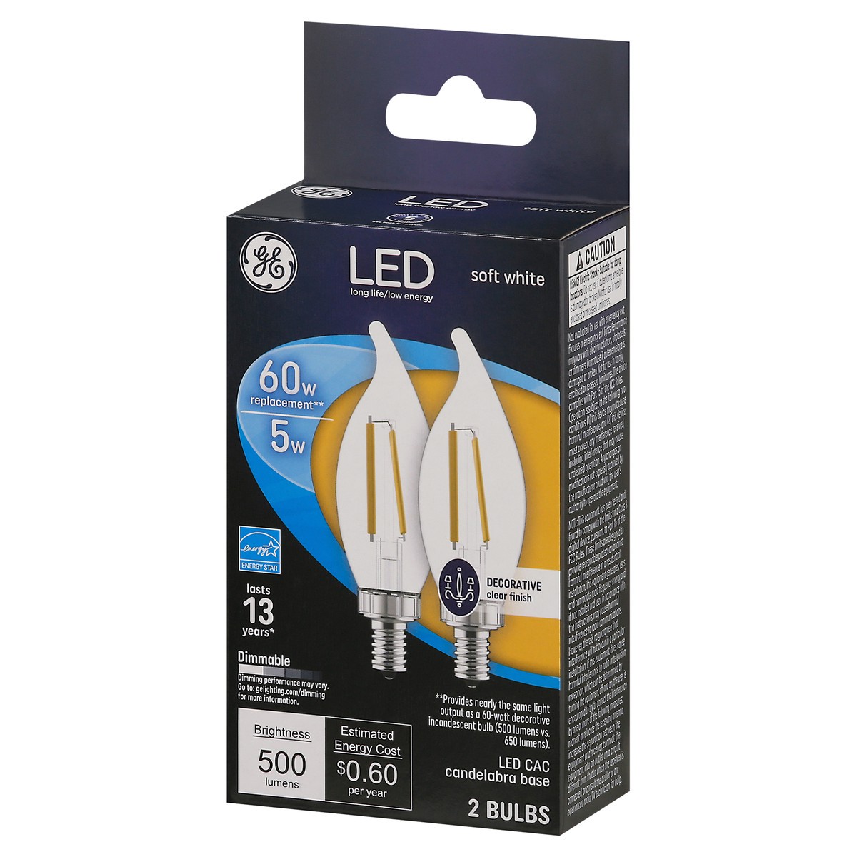 slide 10 of 12, GE LED 5 Watts Decorative Clear Finish Soft White Light Bulb 2 ea, 2 ct