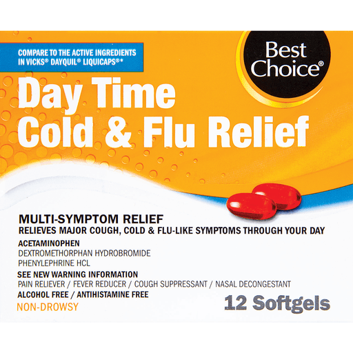 slide 1 of 1, Best Choice Day Time Cold & Flu Relief Softgels, 12 ct