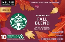 Starbucks K-Cup Coffee Pods, Fall Blend Medium Roast Coffee for Keurig Makerss, 100% Arabica, Limited Edition, 1 Box (10 Pods)
