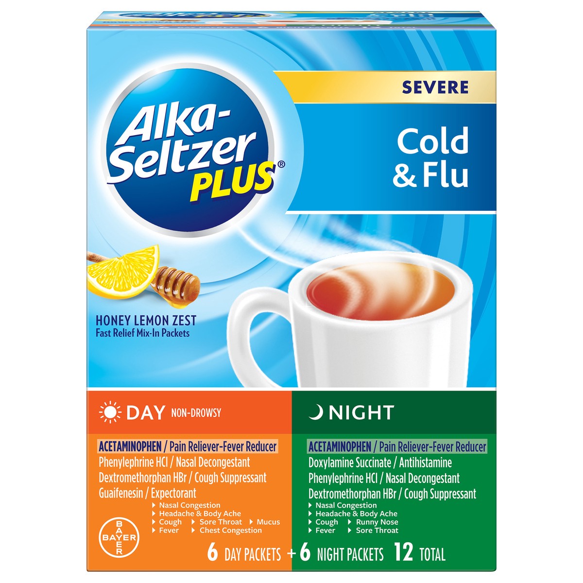 slide 1 of 7, Alka-Seltzer Plus Severe Cold Flu Day Night Powder Packets, 12 ct