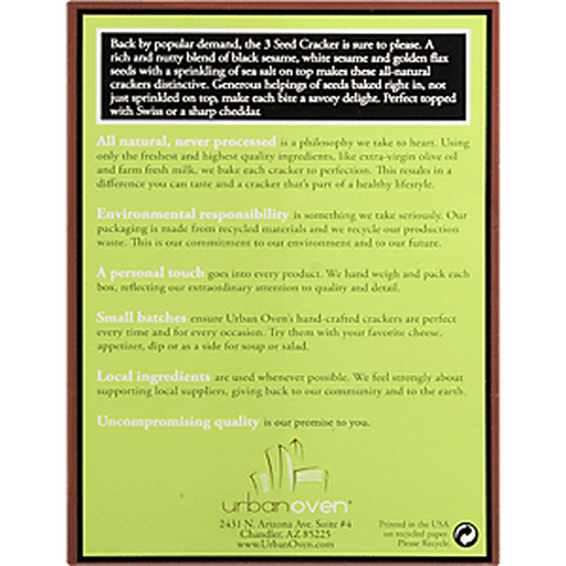 slide 4 of 8, Urban Oven Crackers, Three Seed, 7.5 oz