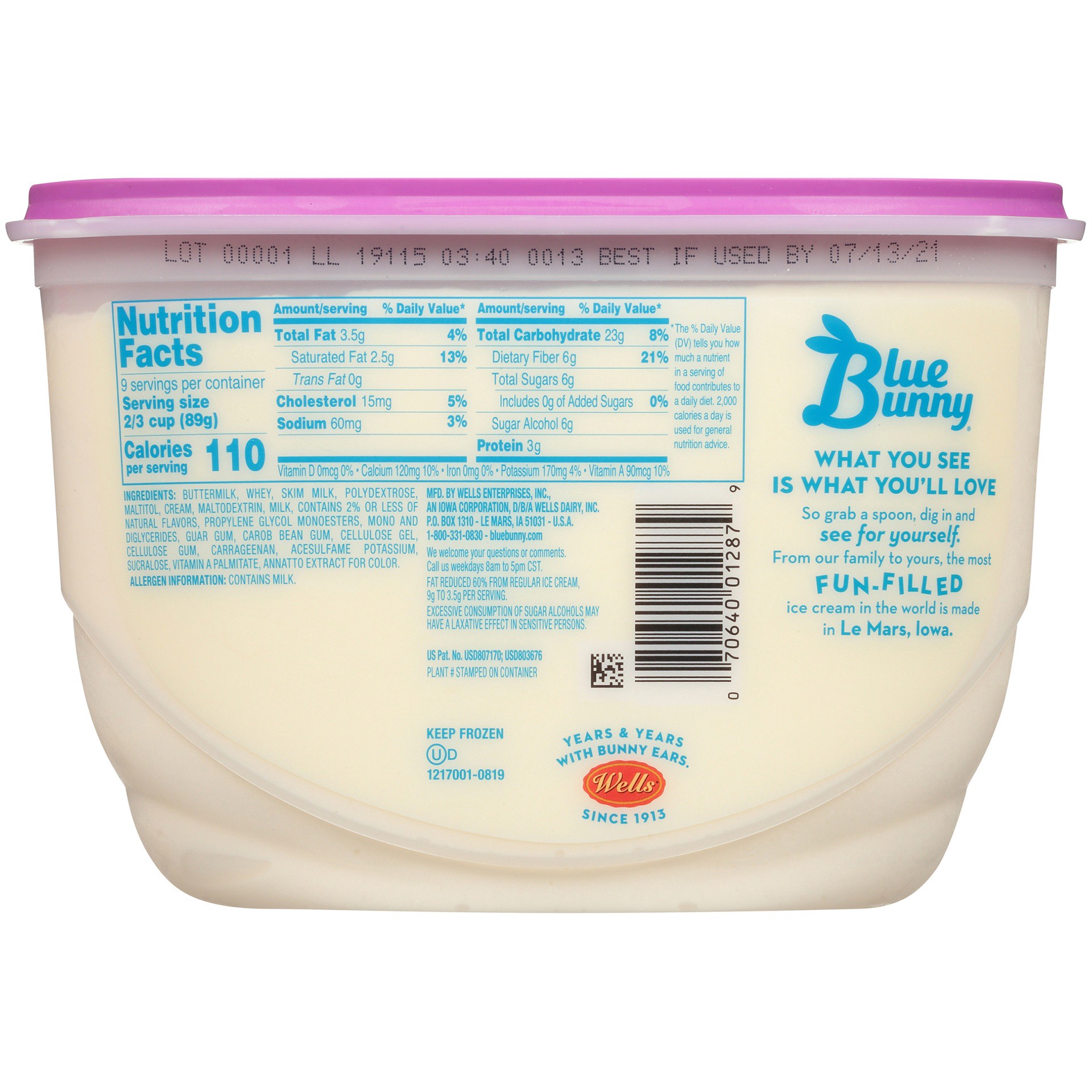 slide 4 of 7, Blue Bunny Sweet Freedom No Sugar Added Cherry Vanilla Flavored Light Ice Cream, 48 fl oz