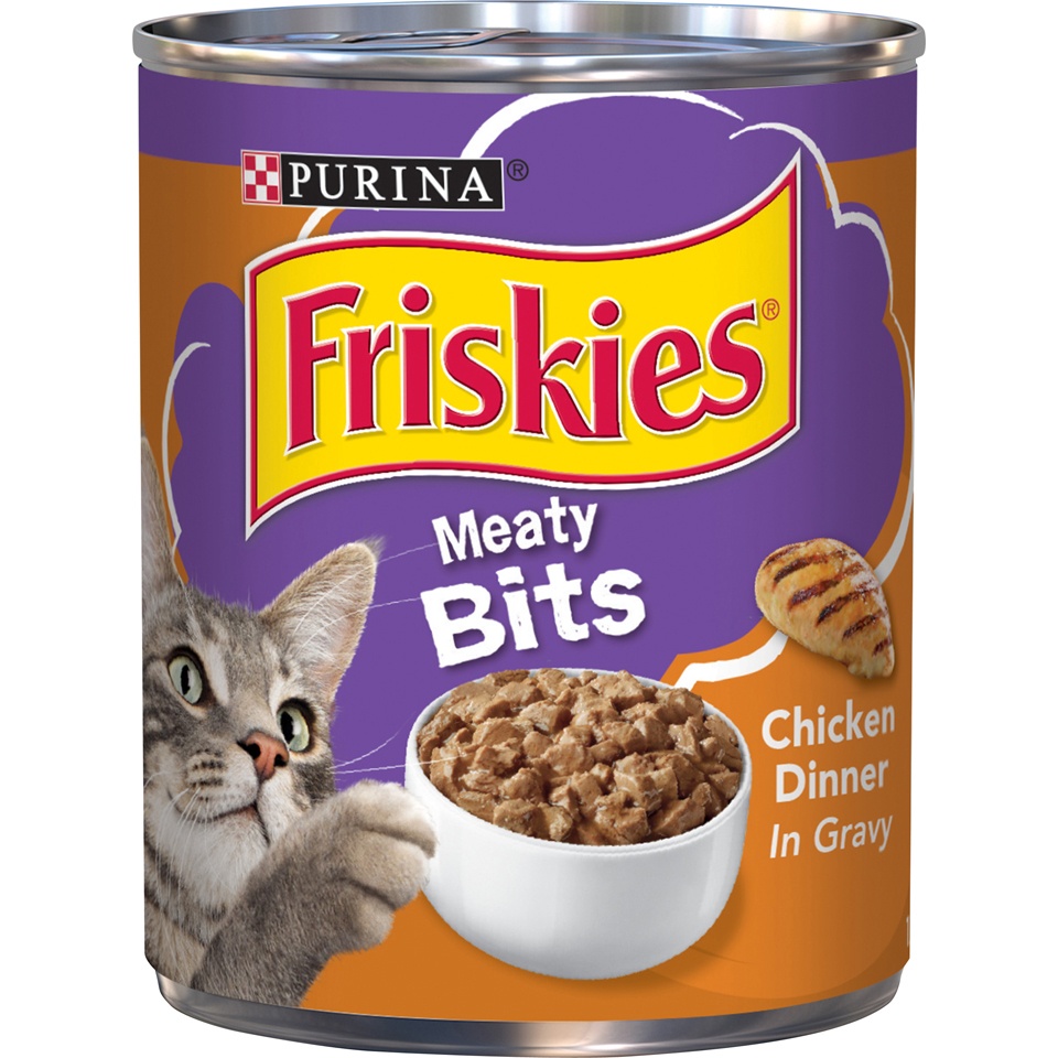 slide 1 of 1, Purina Friskies Meaty Bits Chicken Dinner In Gravy Cat Food, 13.5 oz