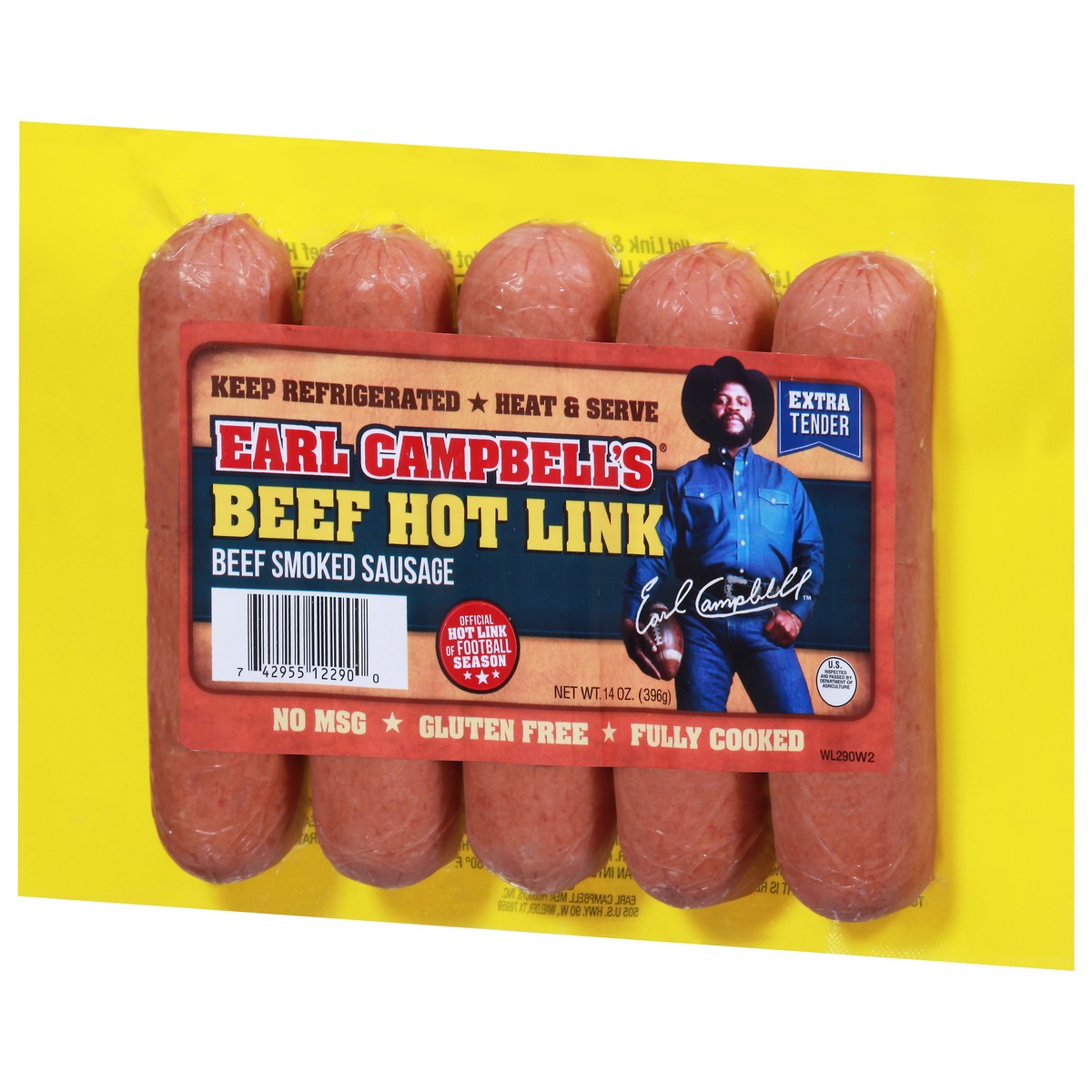 slide 3 of 9, Earl Campbell's Smoked Sausage Extra Tender Beef Hot Link 14 oz, 14 oz