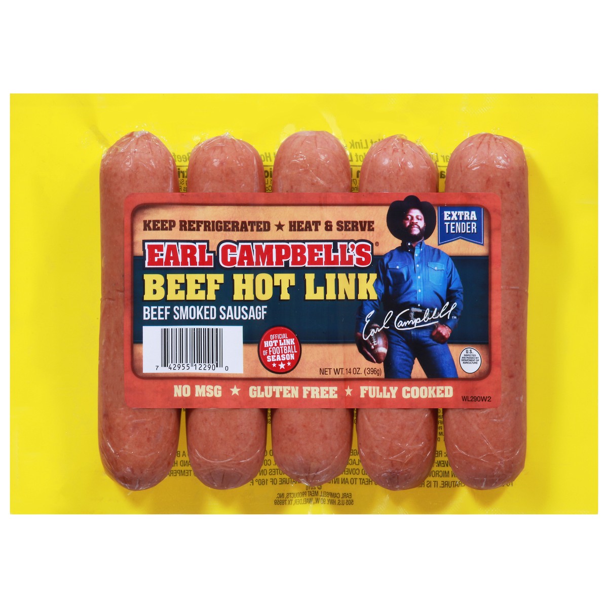 slide 1 of 9, Earl Campbell's Smoked Sausage Extra Tender Beef Hot Link 14 oz, 14 oz